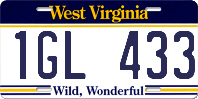 WV license plate 1GL433