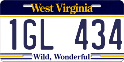 WV license plate 1GL434