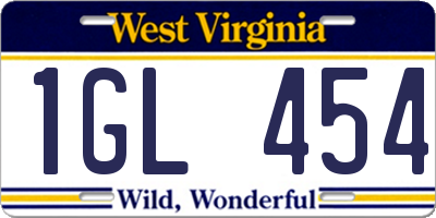 WV license plate 1GL454