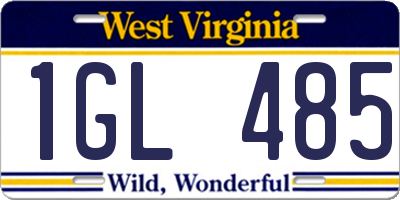 WV license plate 1GL485