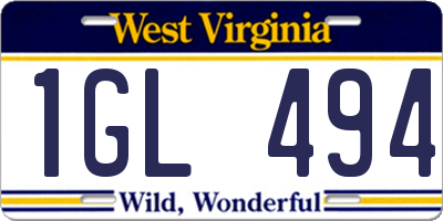WV license plate 1GL494