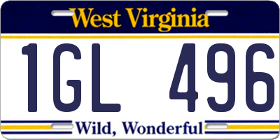 WV license plate 1GL496