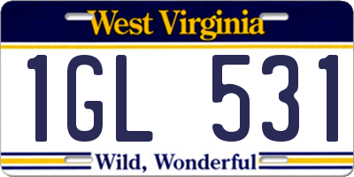 WV license plate 1GL531