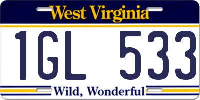 WV license plate 1GL533