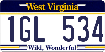 WV license plate 1GL534