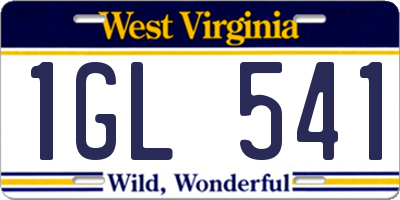 WV license plate 1GL541