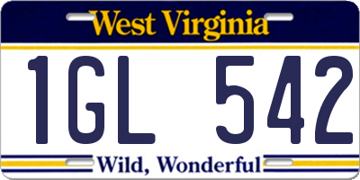 WV license plate 1GL542