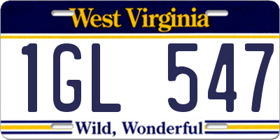 WV license plate 1GL547
