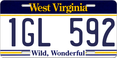 WV license plate 1GL592