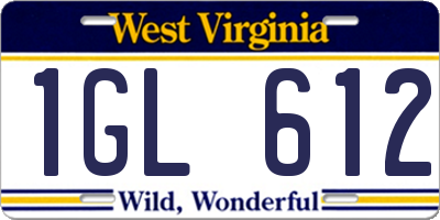 WV license plate 1GL612