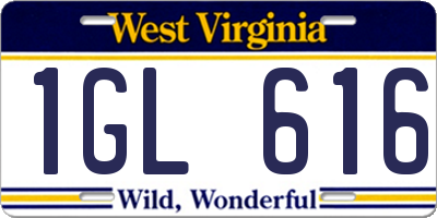 WV license plate 1GL616