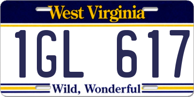 WV license plate 1GL617