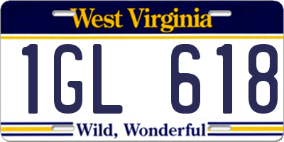 WV license plate 1GL618