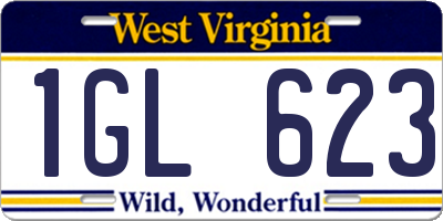 WV license plate 1GL623