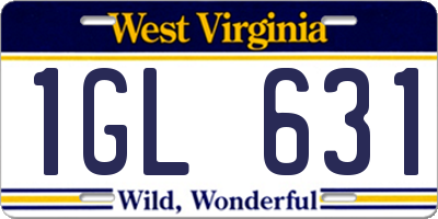 WV license plate 1GL631