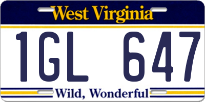 WV license plate 1GL647