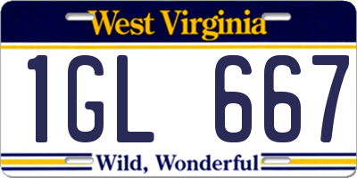 WV license plate 1GL667