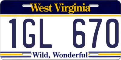 WV license plate 1GL670