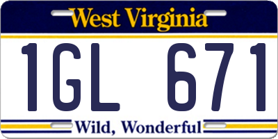 WV license plate 1GL671