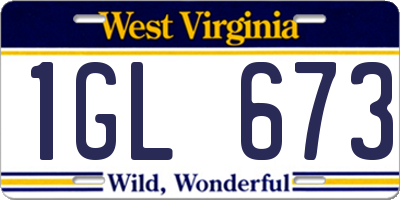 WV license plate 1GL673