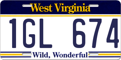 WV license plate 1GL674