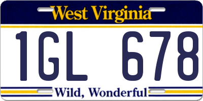 WV license plate 1GL678