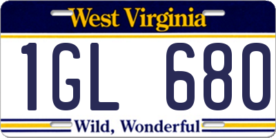 WV license plate 1GL680