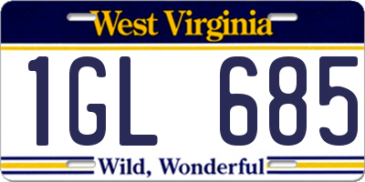 WV license plate 1GL685