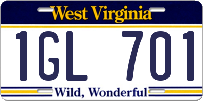 WV license plate 1GL701
