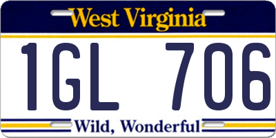 WV license plate 1GL706