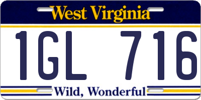 WV license plate 1GL716