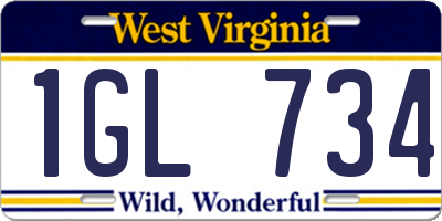 WV license plate 1GL734