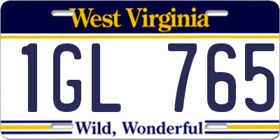WV license plate 1GL765
