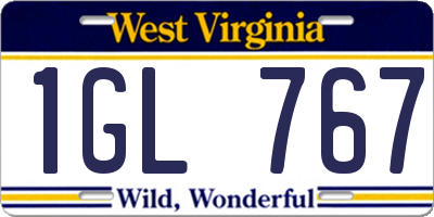 WV license plate 1GL767