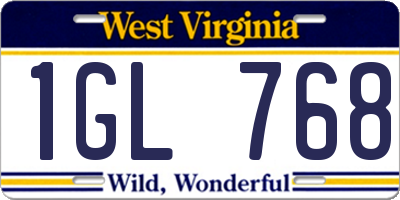 WV license plate 1GL768