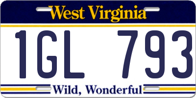 WV license plate 1GL793