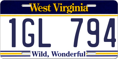 WV license plate 1GL794