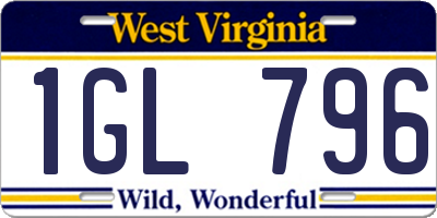 WV license plate 1GL796