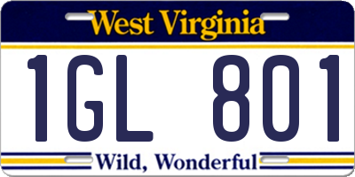 WV license plate 1GL801