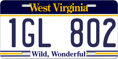 WV license plate 1GL802
