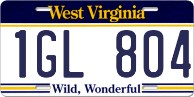 WV license plate 1GL804
