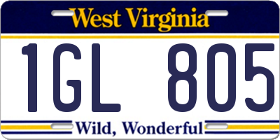WV license plate 1GL805