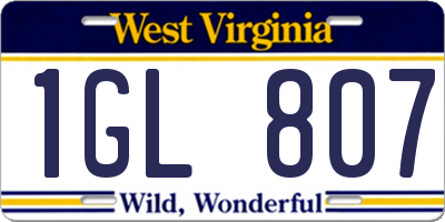 WV license plate 1GL807