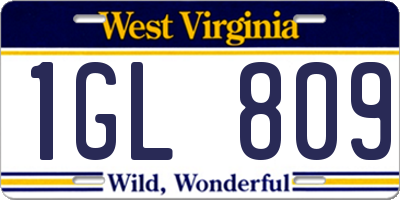 WV license plate 1GL809