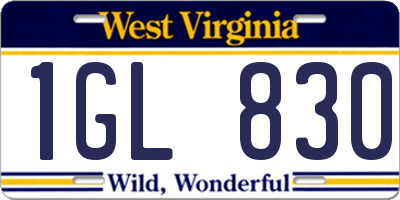 WV license plate 1GL830