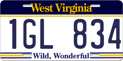 WV license plate 1GL834