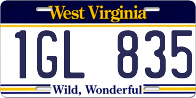 WV license plate 1GL835