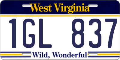 WV license plate 1GL837