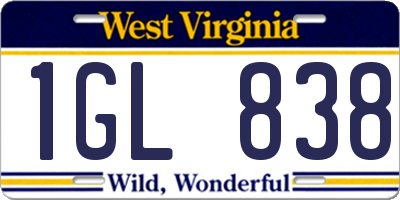 WV license plate 1GL838