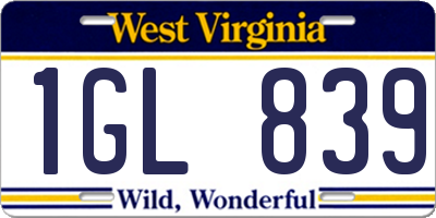 WV license plate 1GL839